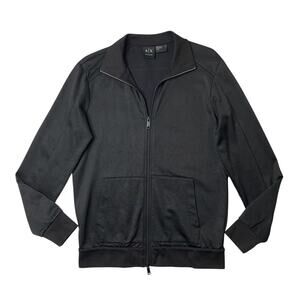 Armani Exchange Jacket Mens Medium Black Full Zip Long Sleeve Cotton Blend Track